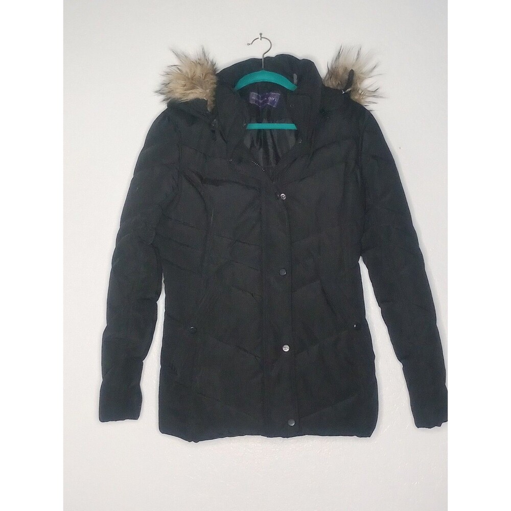 Madden Girl Women's Puffer Jacket Winter Ski Sherpa Snap/Zip Black Size Medium